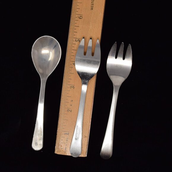 Set 2 Sheffield England Fork Silverplate & 1 Unmarked Spoon Stainless Child 5" - Picture 11 of 13